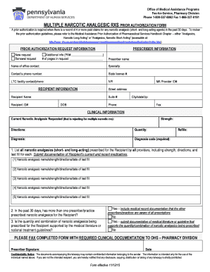 Pennsylvania Narcotic Analgesic Prior Authorization Form