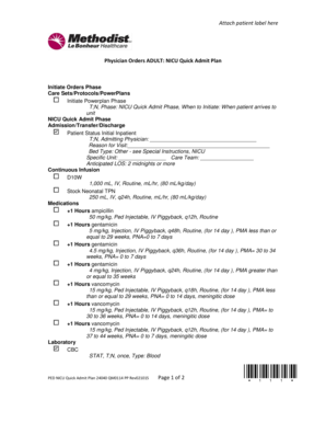 NICU Quick Admit Plan