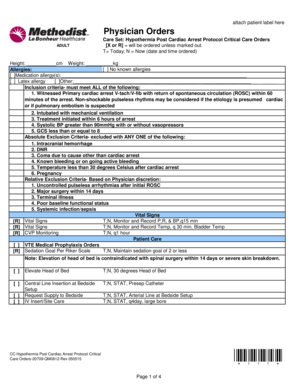Hypothermia Post Cardiac Arrest Protocol Critical Care Orders