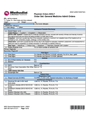 Adult General Medicine Admit Orders
