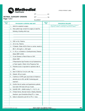 Retinal Surgery Orders Form