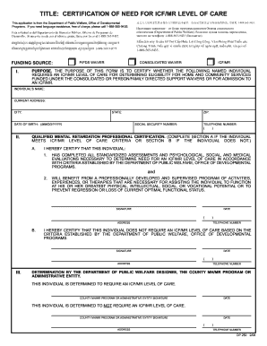 Certification of Need for ICF/MR Level of Care