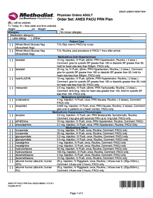 ANES PACU PRN Plan