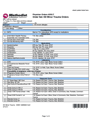 ED Minor Trauma Orders Form