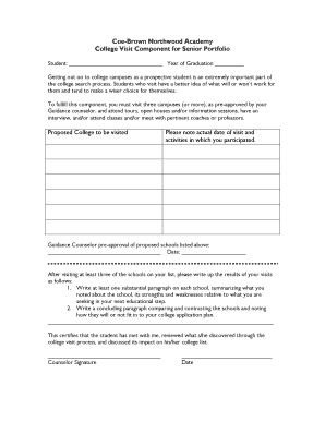 College Visit Component for Senior Portfolio