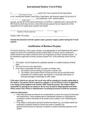 International Student Travel Policy Form