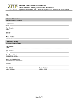 Immigration Consequences of Conviction Counseling Form