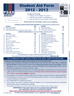 Pennsylvania Student Aid Form
