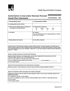 Pacific Gas and Electric Health Information Authorization Form