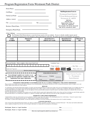 Westmont Park District Program Registration Form