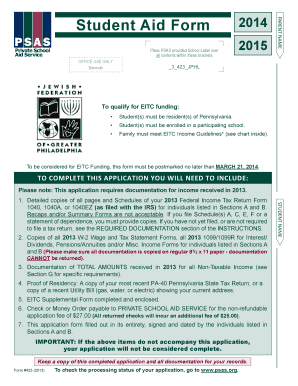 Pennsylvania EITC Student Aid Form