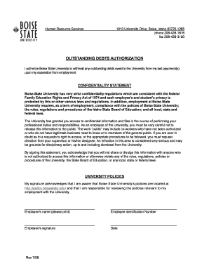 Boise State University Debt Authorization Form