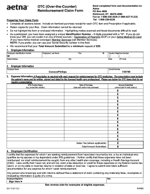 Aetna OTC Reimbursement Claim Form