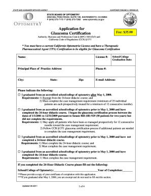 California Glaucoma Certification Application