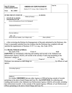 Alabama Order of Expungement