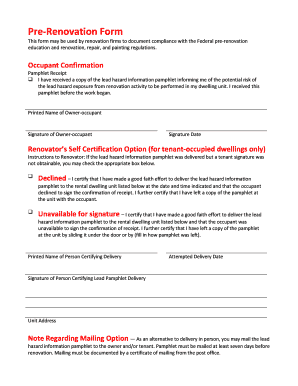 Federal Pre-Renovation Compliance Form
