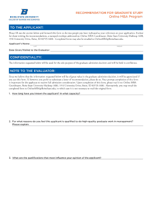 Recommendation for Graduate Study - Online MBA Program