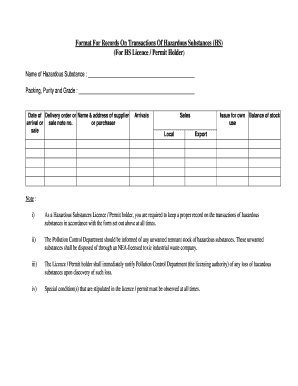 Hazardous Substances Transaction Record Form