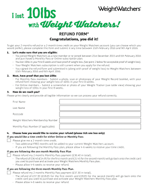 Weight Watchers Refund Form