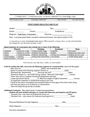Concussion Health Care Plan