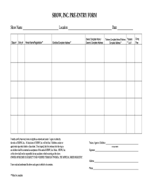 SHOW Inc. Horse Entry Form