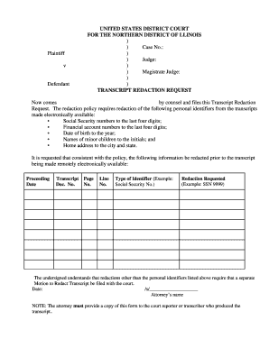 Transcript Redaction Request