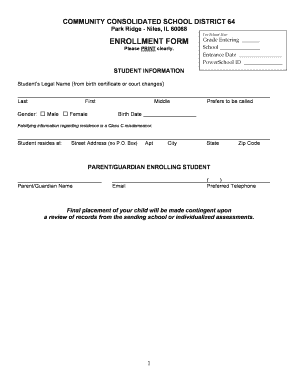 Community Consolidated School District 64 Enrollment Form