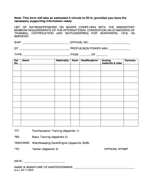 STCW Crew Certification Form