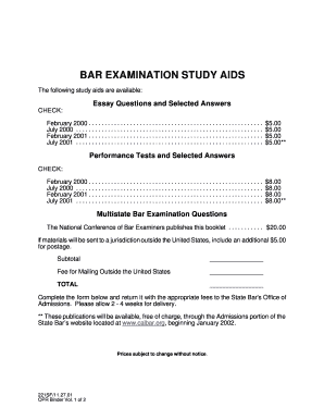 California Bar Examination Study Aids Order Form