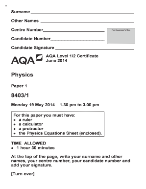 AQA Level 1/2 Certificate Physics Paper 1
