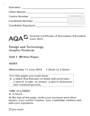 General Certificate of Secondary Education Exam Form