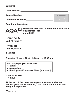 General Certificate of Secondary Education Physics P1 Exam