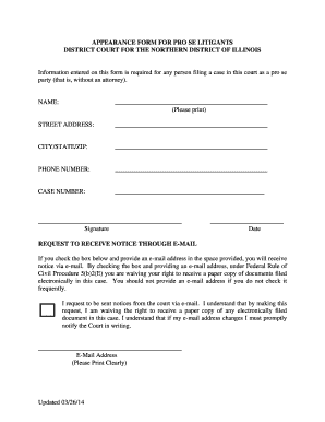 Appearance Form for Pro Se Litigants