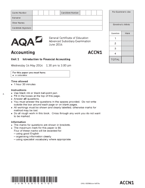 General Certificate of Education Advanced Subsidiary Examination Accounting Form