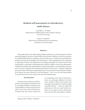 Student Self-Assessment Survey for Math Classes