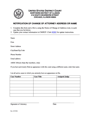 Notification of Change of Attorney Address or Name