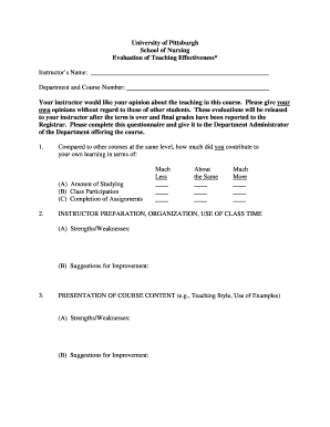 University of Pittsburgh Teaching Effectiveness Evaluation
