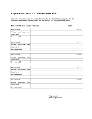 LIC Health Plan Application Form