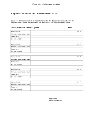 LIC Health Plan Application Form