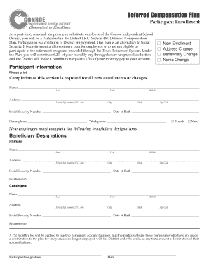 Conroe ISD Deferred Compensation Plan Enrollment Form