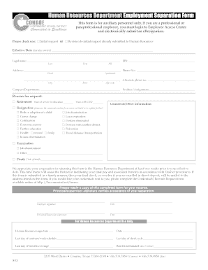 Employment Separation Form for Auxiliary Personnel