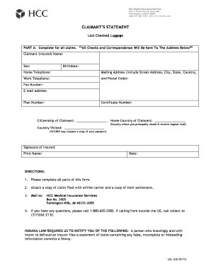 Lost Checked Luggage Claim Form