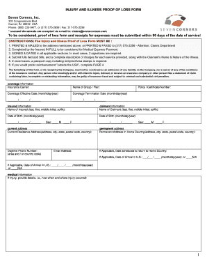 Injury and Illness Proof of Loss Form