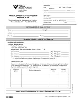 Familial Cancer Genetics Program Referral Form