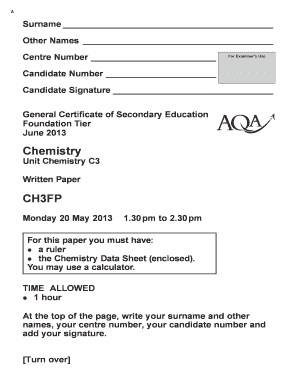 General Certificate of Secondary Education Chemistry C3 Exam Form
