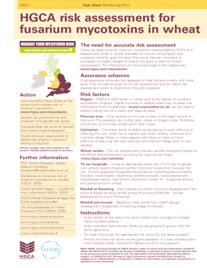 HGCA Risk Assessment for Fusarium Mycotoxins in Wheat