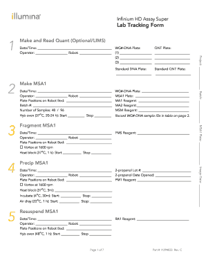 Infinium HD Assay Lab Tracking Form