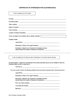 California MCLE Certificate of Attendance