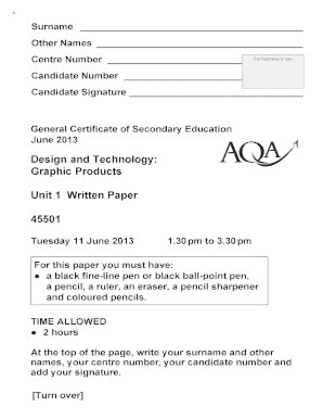 General Certificate of Secondary Education Exam Form