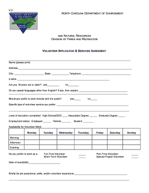 North Carolina Volunteer Application & Services Agreement